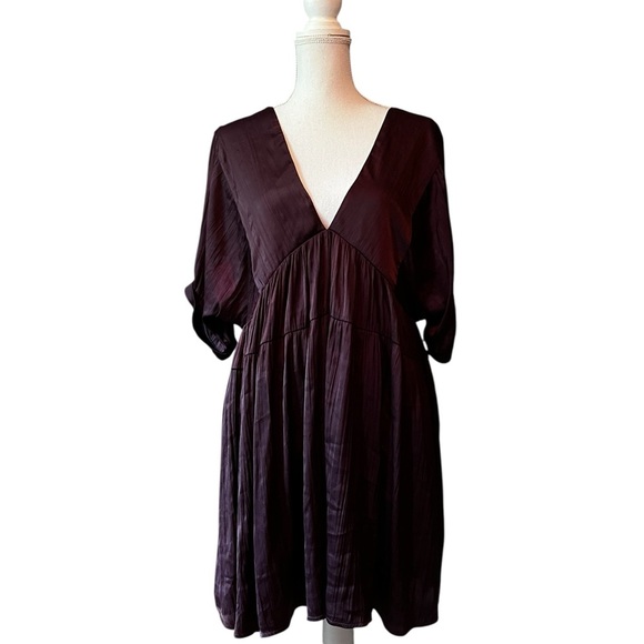Free People Deep Purple Midi Dress Size Medium V-neck - Picture 1 of 8